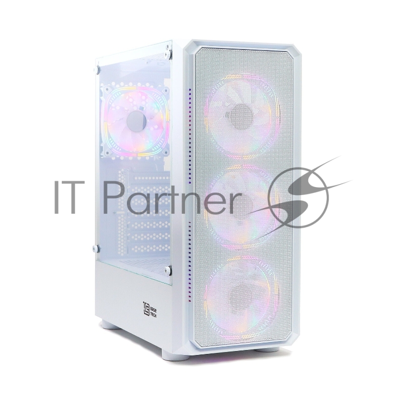 Корпус BaseTech eXtreme GFX-03, Без БП, ATX, белый, 4xRGB FAN, 2xUSB2, 1xUSB3, бок: закалённое стекло