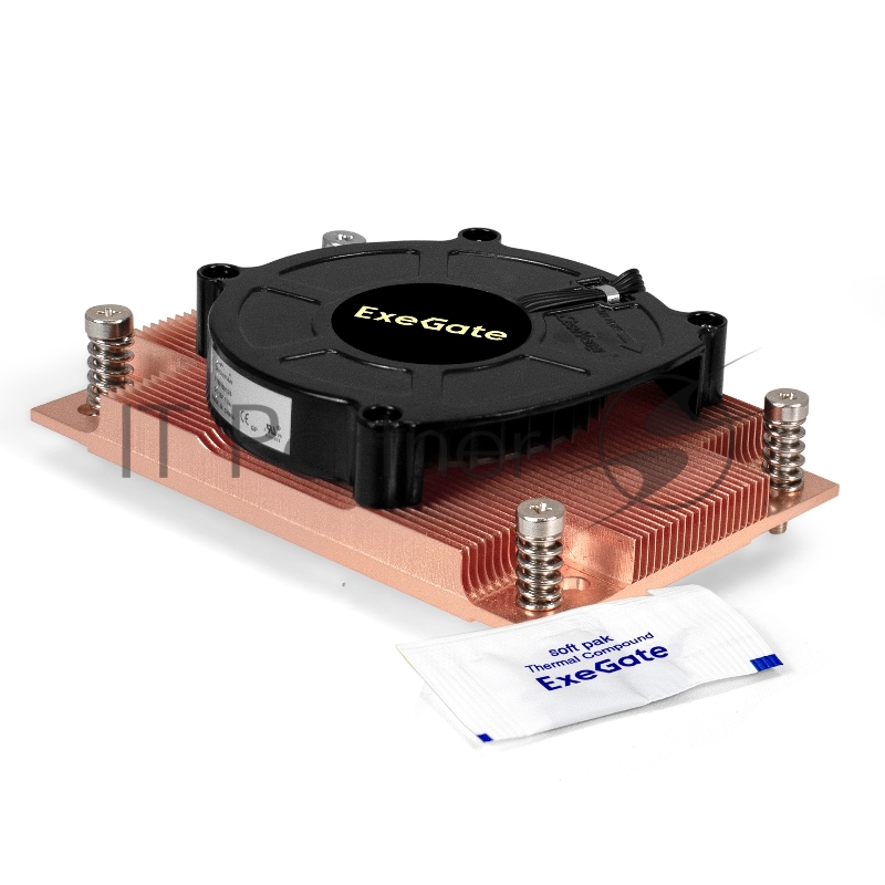 Кулер ExeGate ESNK-P0062AP4v2.PWM.1U.SP3.Cu (радиальный (улитка), медный, 1U, LGA SP3, TDP 165W, PWM, 1100-6300RPM, 2 ball bearing, 4pin, 63db, на винтах, с термопастой, Retail box)
