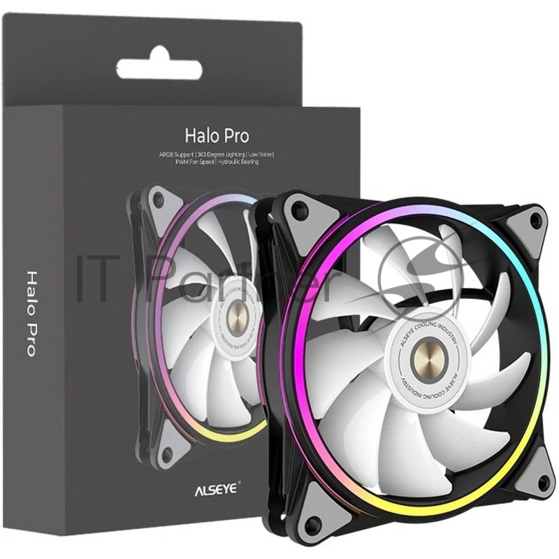 Вентилятор в корпус ALSEYE HALO PRO B-R (rubber screw) FAN 120mm, hydraulic, 800~2100rpm, max 51.87CFM, max 26dBA, ARGB. PWM, Black, RTL