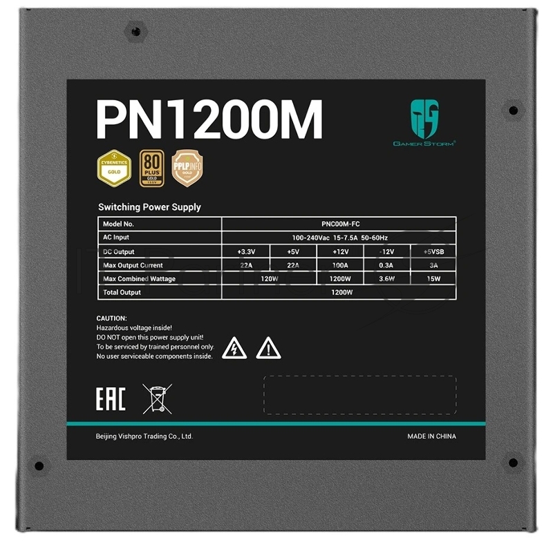 Блок питания Deepcool GamerStorm PN1200M черный (ATX 3.1, 1200W, Full Cable Management, PWM 120mm fan, Active PFC, 80+ GOLD, Gen5 PCIe) RET