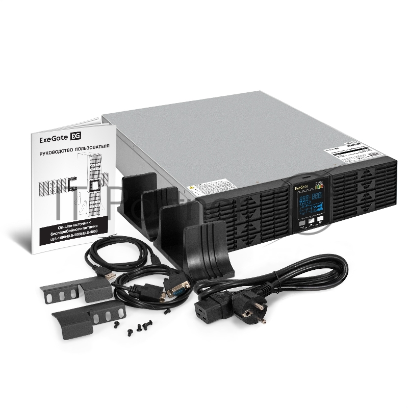 ИБП On-line ExeGate PowerExpert ULS-2000.LCD.AVR.6C13.USB.RS23 <2000VA/2000W, On-Line, PF=1, LCD, 6*C13, RS232, USB, SNMP-slot, встроенные батареи 12V 7.2Ah - 6шт, батарейный коннектор, подключение до 4 внешних батарейных блоков 72В, Rack