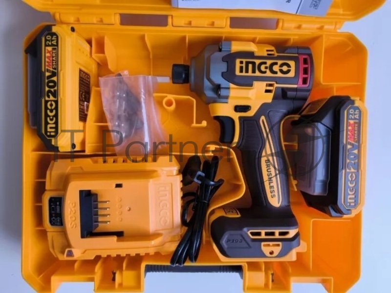 Аккумуляторный импульсный винтоверт Ingco CIRLI2028, 20В BL, 285Hm, 2хАКБ FBLI20011 и ЗУ FCLI2001, кейс