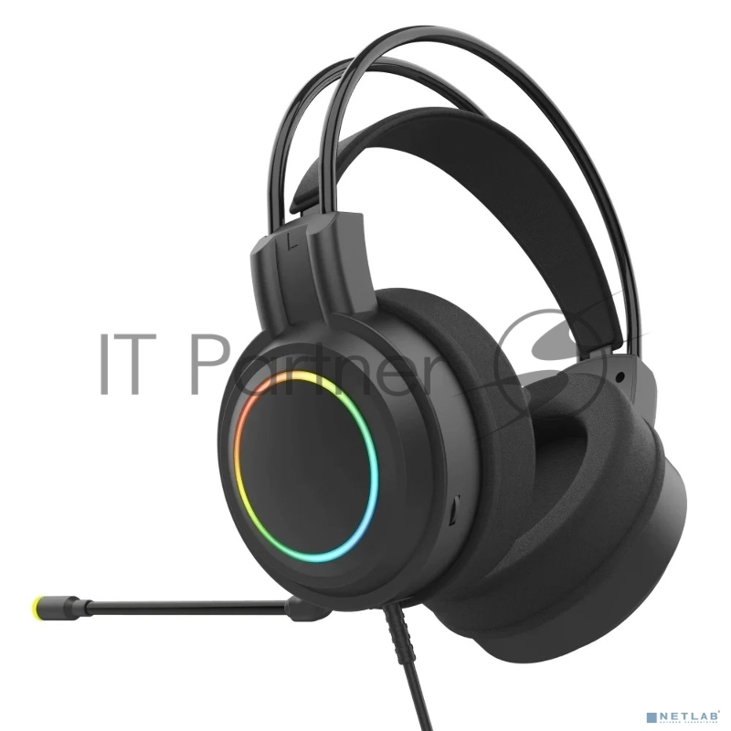 Perfeo игровая гарнитура RGF EARTH черная 1,8 м, разъем 3,5 мм (4 pin) и USB (LED), переходник