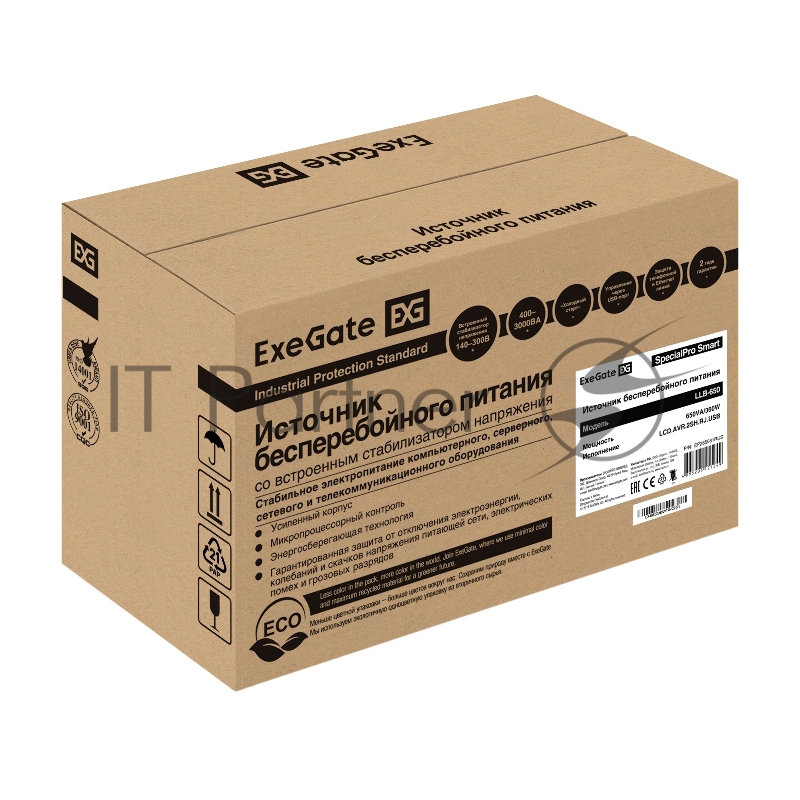 ИБП ExeGate SpecialPro Smart LLB-650.LCD.AVR.2SH.RJ.USB <650VA/360W, LCD, AVR, 2*Schuko, RJ45/11, USB, Black>