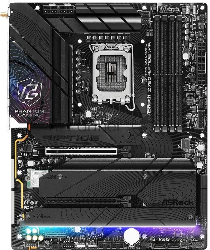 Материнская плата ASRock Z790 PG Riptide, LGA 1700, Intel Z790, 4xDDR5, 8xSATA, 5xM.2, 1xPCI-E 5.0 x16, 1xPCI-E 4.0 x16, 1xPCI-E x1, 1xDisplayPort, 1xHDMI, 1x 2.5Gb LAN, 2xUSB-A 2.0, 2xUSB-A 3.2 Gen 2, 4xUSB-A 3.2 Gen 1, 1xUSB-C 3.2 Gen 1, 3x3.5 мм,