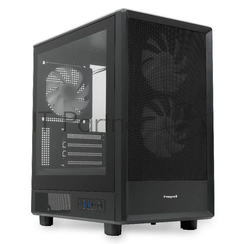 Корпус без блока питания HSPD M310, Mesh Mini-tower, черный, TG, 0.4 SPCC, 3x120mm ARGB mATX, mITX 180/280/160mm 1x2.5, 1x3.5, 4xPCI 2xUSB-A 3.0 452x277x418mm