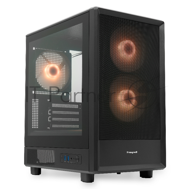 Корпус без блока питания HSPD M310, Mesh Mini-tower, черный, TG, 0.4 SPCC, 3x120mm ARGB mATX, mITX 180/280/160mm 1x2.5, 1x3.5, 4xPCI 2xUSB-A 3.0 452x277x418mm