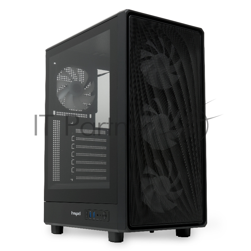 Корпус без блока питания HSPD M510, Mesh Mid Tower, черный, TG, 0.5 SPCC, 4x120mm ARGB ATX, mATX, mITX 180/280/160mm 1x2.5, 1x3.5, 7xPCI 2xUSB-A 3.0 517x277x418mm