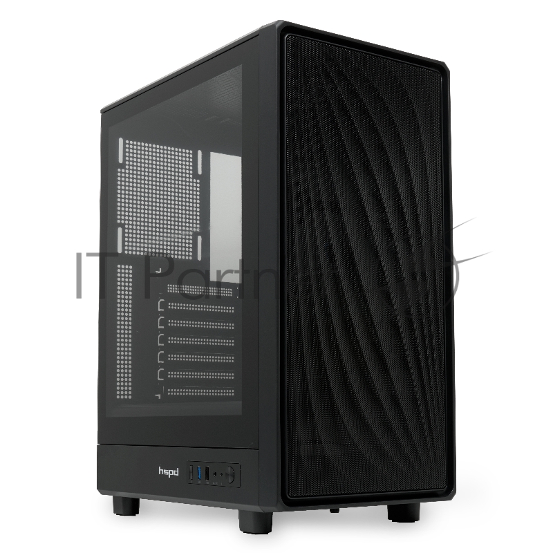 Корпус без блока питания HSPD M510, Mesh Mid Tower, черный, TG, 0.5 SPCC, no fans ATX, mATX, mITX 180/280/160mm 1x2.5, 1x3.5, 7xPCI 1xUSB-A 3.0, 1xUSB-A 1.0 517x277x418mm