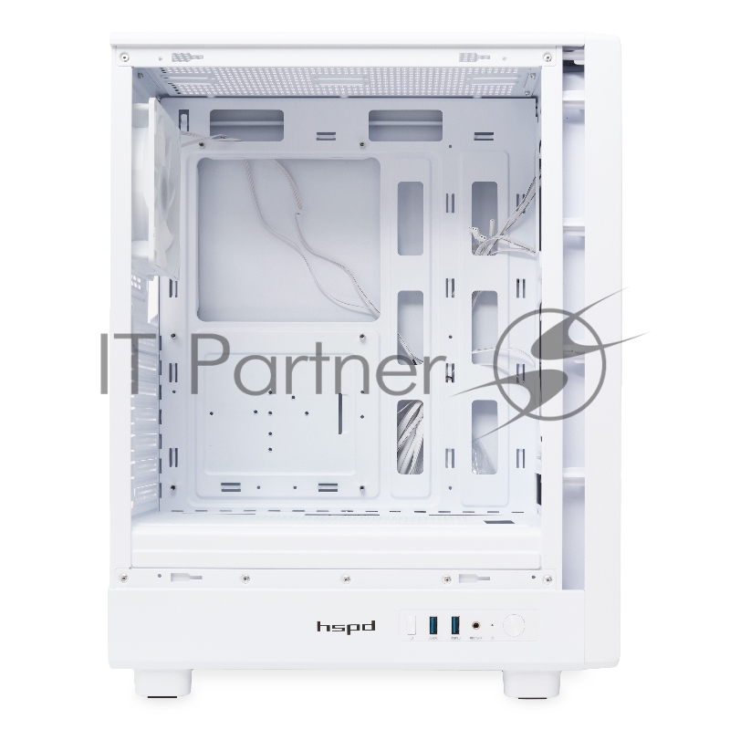 Корпус без блока питания HSPD M510, Mesh Mid Tower, белый, TG, 0.5 SPCC, 4x120mm ARGB ATX, mATX, mITX 180/280/160mm 1x2.5, 1x3.5, 7xPCI 2xUSB-A 3.0 517x277x418mm