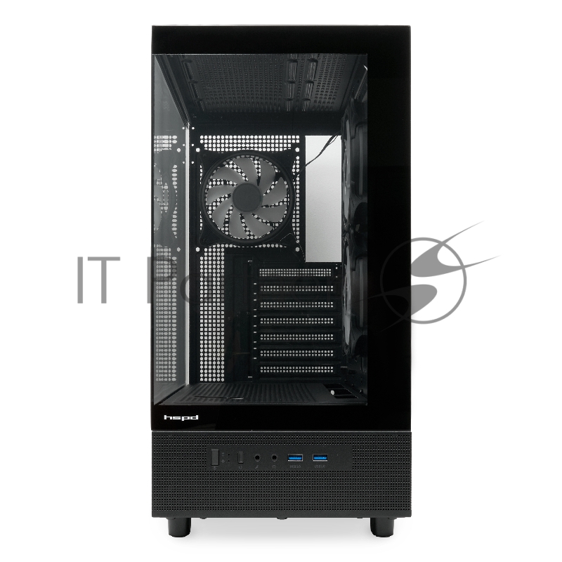 Корпус без блока питания HSPD F710, Panoramic Mid Tower, черный, TG, 0.5 SPCC, 3x120mm ARGB E-ATX, ATX, mATX, mITX 185/395/270mm 2x2.5, 1x3.5, 7xPCI 2xUSB-A 3.0 435x230x457mm