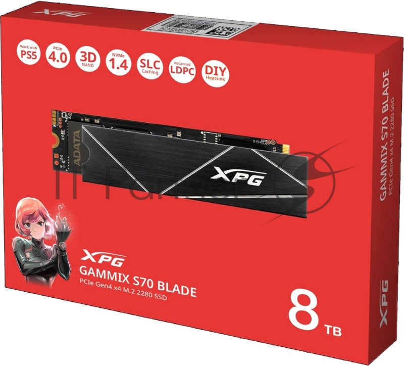 Накопитель SSD ADATA 512GB, PCIe 4.0 x4, XPG GAMMIX BLADE S70, M.2 2280, R/W 7200/2600MB/s RET