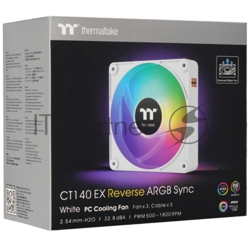Вентилятор для корпуса Thermaltake CT140 EX Sync Reverse ARGB 140х140x25 белый 4-pin 32.8дБ (упак.:3шт) (CL-F195-PL14SW-A) Ret