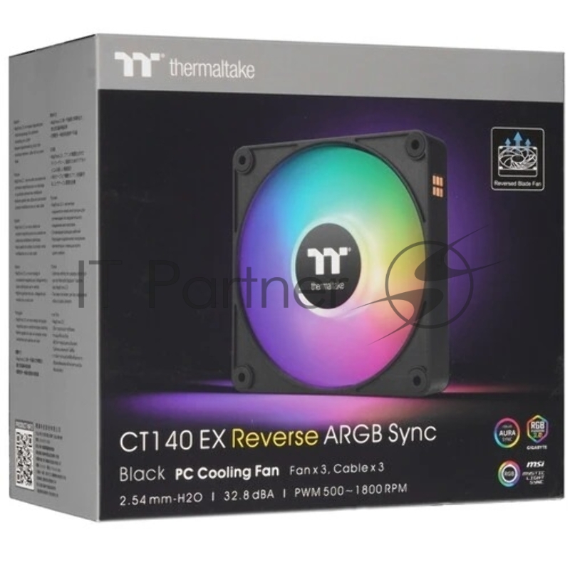 Вентилятор для корпуса Thermaltake CT140 EX Sync Reverse ARGB 140х140x25 черный 4-pin 32.8дБ (упак.:3шт) (CL-F193-PL14SW-A) Ret