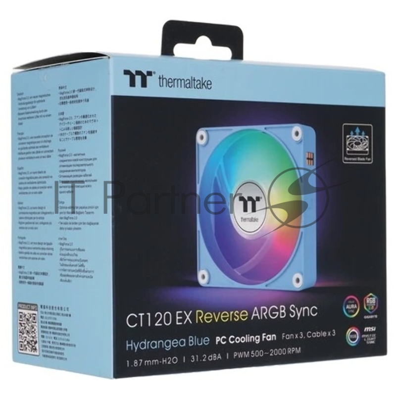 Вентилятор для корпуса Thermaltake CT120 EX Sync Hydrangea Reverse ARGB 120х120x25 синий 4-pin 31.2дБ (упак.:3шт) (CL-F198-PL12BU-A) Ret