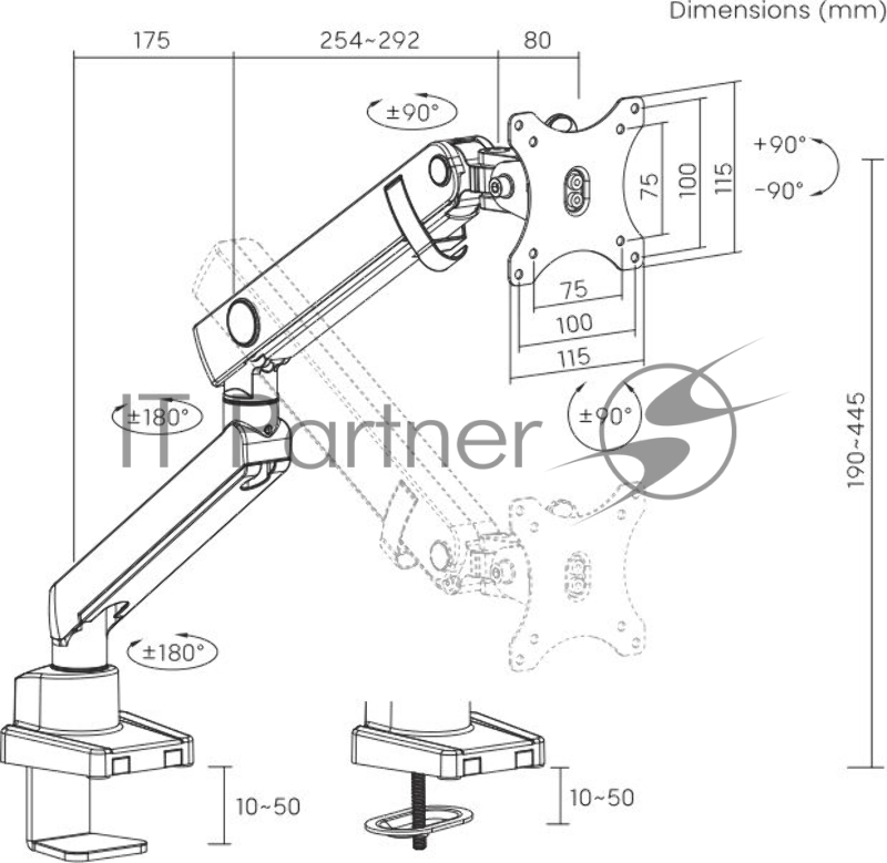 Кронштейн для мониторов Ultramounts UM709 черный 17-32 макс.8кг крепление к столешнице поворот и наклон