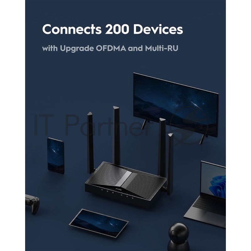 Маршрутизатор Cudy BE3600 Gigabit Dual Band Wi-Fi 7 Mesh Router, Chipset Broadcom, 802.11be/ax/ac/a/b/g/n, 2882Mbps at 5GHz + 688Mbps at 2.4GHz, 5 x 10/100/1000Mbps Ports, 4 x 5dBi fixed antennas, WiFi router/AP/ Repeater/WISP Mode, PPTP/L2TP/OpenVPN