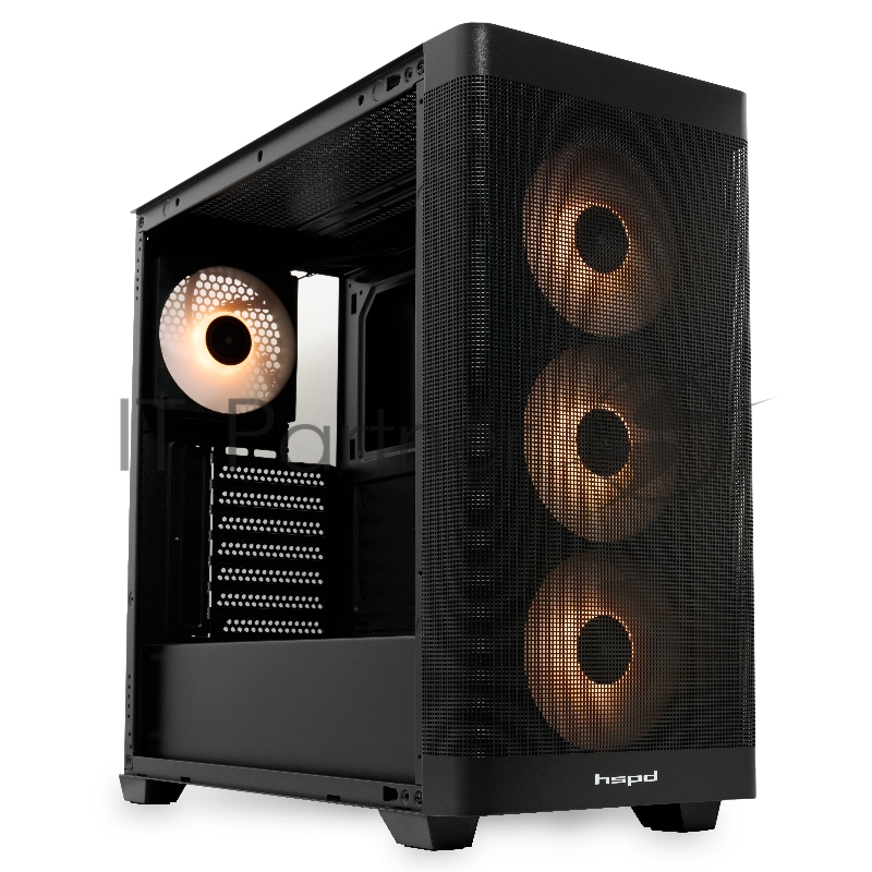 Корпус без блока питания/ HSPD M740, Mesh Mid Tower, Black, TG, 0.6 SPCC, 4x120mm ARGB E-ATX, ATX, mATX, mITX 170/400/200mm 4x2.5, 2x3.5, 7xPCI 1xUSB-A 3.0, 1xUSB-C 3.0 460x218x450mm