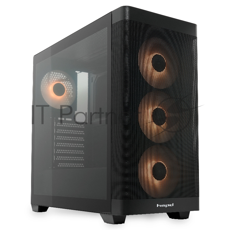 Корпус без блока питания/ HSPD M740, Mesh Mid Tower, Black, TG, 0.6 SPCC, 4x120mm ARGB E-ATX, ATX, mATX, mITX 170/400/200mm 4x2.5, 2x3.5, 7xPCI 1xUSB-A 3.0, 1xUSB-C 3.0 460x218x450mm