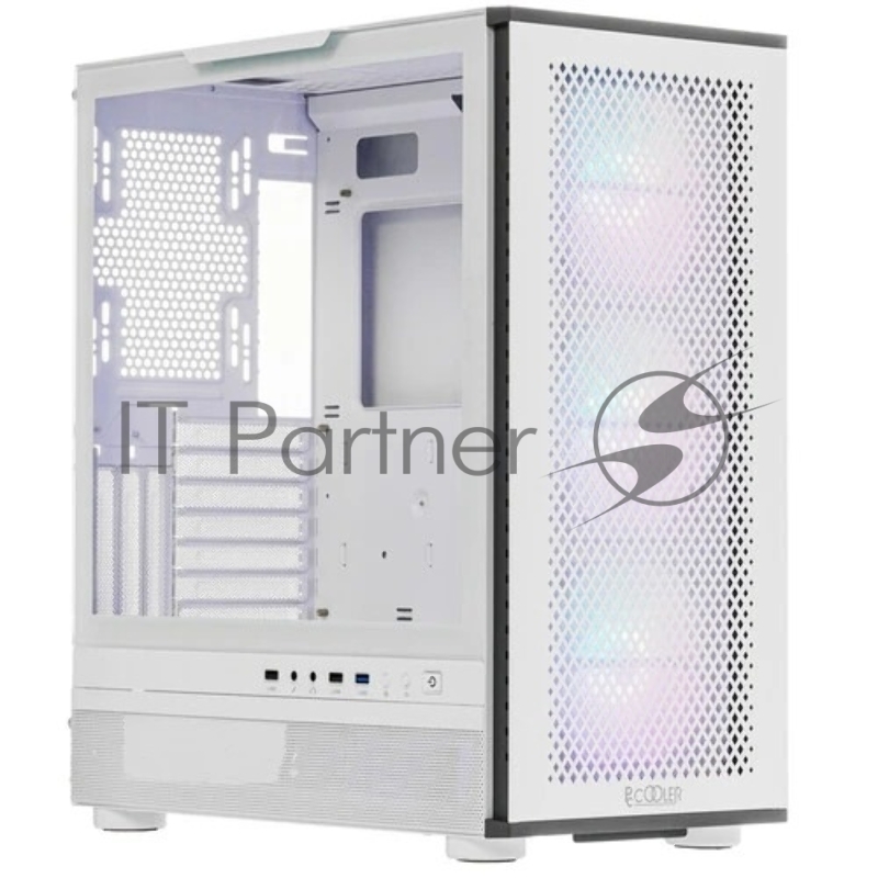 Корпус без блока питания/ PCCooler ME200 MESH WH, Mesh Full Tower, White, TG, SPCC, 3x120mm ARGB E-ATX, ATX, mATX, mITX 180/380/220mm 4x2.5, 2x3.5, 7+3xPCI 1xUSB-A 3.0, 2xUSB-A 2.0 432x225x495mm