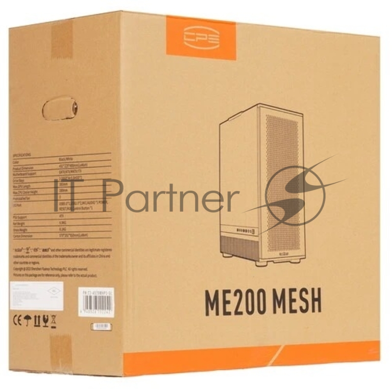 Корпус без блока питания/ PCCooler ME200 MESH WH, Mesh Full Tower, White, TG, SPCC, 3x120mm ARGB E-ATX, ATX, mATX, mITX 180/380/220mm 4x2.5, 2x3.5, 7+3xPCI 1xUSB-A 3.0, 2xUSB-A 2.0 432x225x495mm