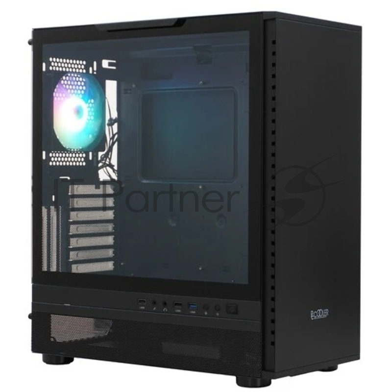 Корпус без блока питания/ PCCooler IE200 BK, Tempered Glass Full Tower, Black, TG, SPCC, 1x120mm ARGB E-ATX, ATX, mATX, mITX 180/380/220mm 4x2.5, 2x3.5, 7+3xPCI 1xUSB-A 3.0, 2xUSB-A 2.0 432x225x495mm