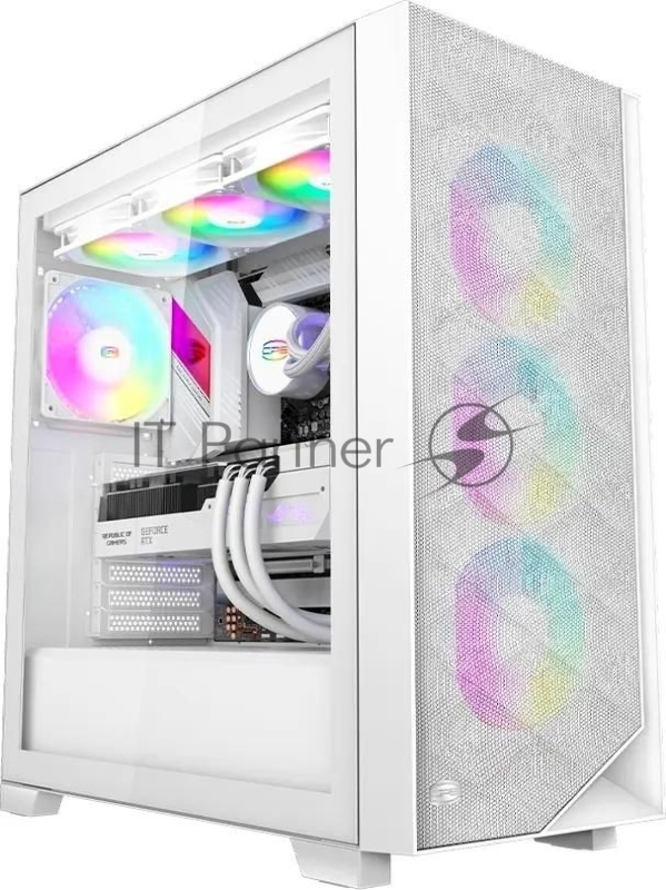 Корпус без блока питания/ PCCooler C3D510 WH ARGB, Tempered Glass Full Tower, White, TG, 0.7 SPCC, 3x120mm ARGB E-ATX, ATX, mATX, mITX 170/390/410mm 2x2.5, 2x3.5, 7xPCI 2xUSB-A 3.0 454.8x220x490.6mm
