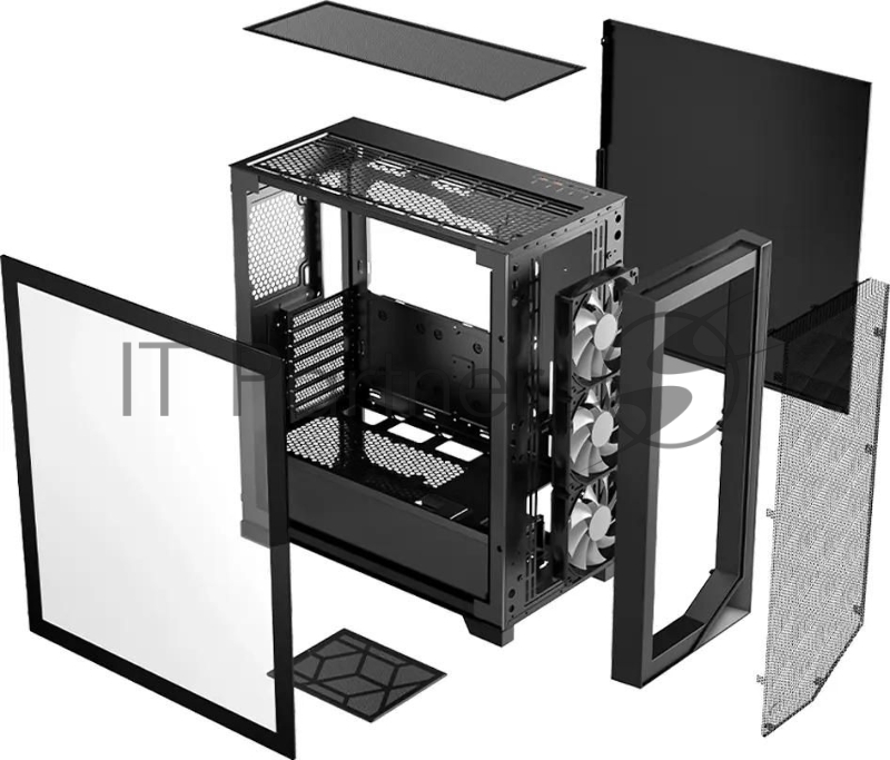Корпус без блока питания/ PCCooler C3D510 BK ARGB, Tempered Glass Full Tower, Black, TG, 0.7 SPCC, 3x120mm ARGB E-ATX, ATX, mATX, mITX 170/390/410mm 2x2.5, 2x3.5, 7xPCI 2xUSB-A 3.0 454.8x220x490.6mm