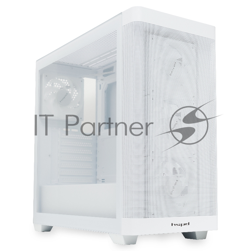 Корпус без блока питания/ HSPD M740, Mesh Mid Tower, white, TG, 0.6 SPCC, 4x120mm ARGB E-ATX, ATX, mATX, mITX 170/400/200mm 4x2.5, 2x3.5, 7xPCI 1xUSB-A 3.0, 1xUSB-C 3.0 460x218x450mm