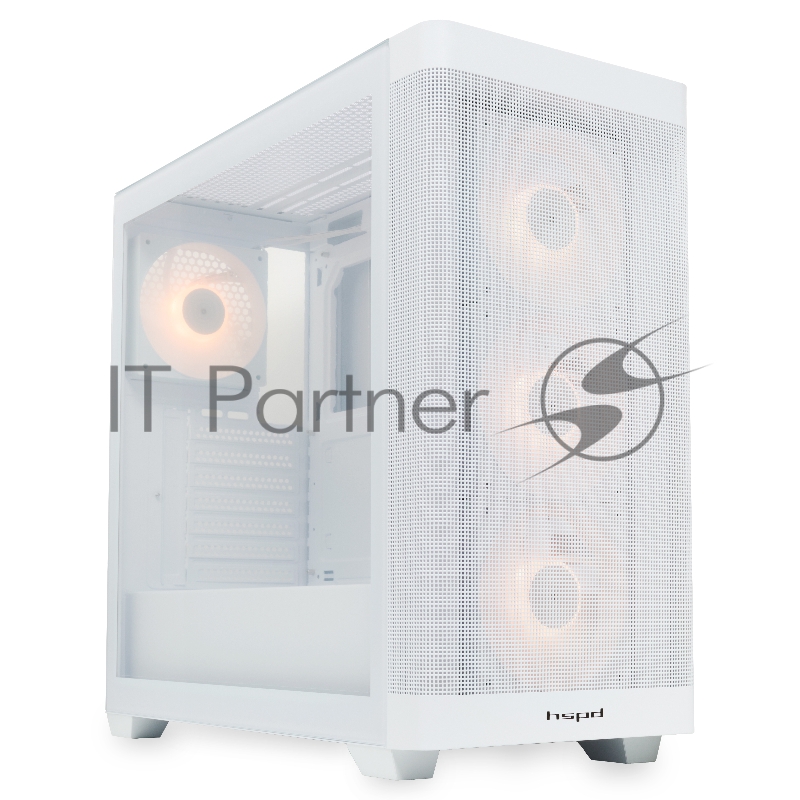 Корпус без блока питания/ HSPD M740, Mesh Mid Tower, white, TG, 0.6 SPCC, 4x120mm ARGB E-ATX, ATX, mATX, mITX 170/400/200mm 4x2.5, 2x3.5, 7xPCI 1xUSB-A 3.0, 1xUSB-C 3.0 460x218x450mm