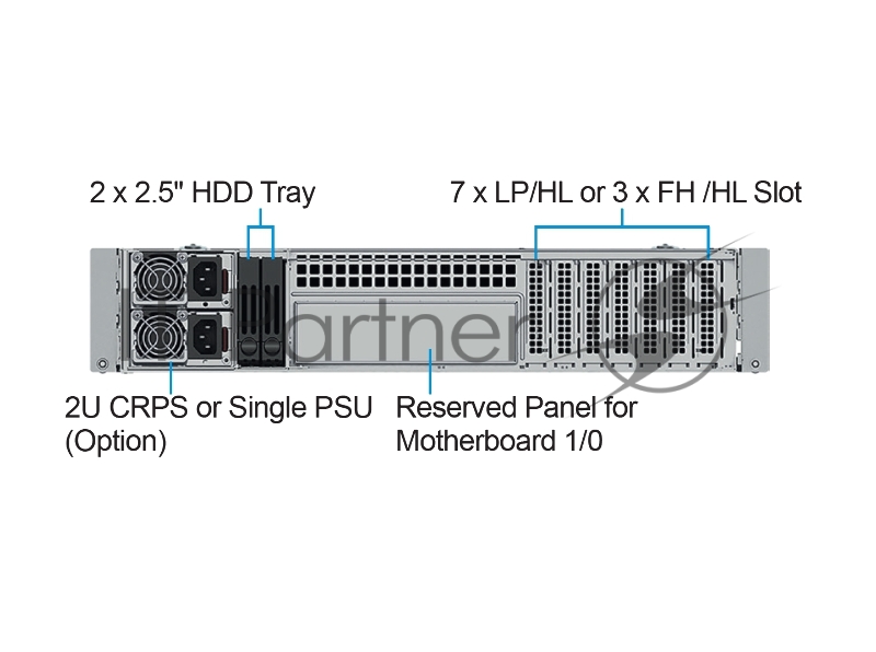 Серверный корпус/ 2U rackmount, EATX, ATX, Micro-ATX and Mini-ITX mb, 8*3.5 HS SAS/SATA, 12G BP, w/ RPSU 1200w, no rails