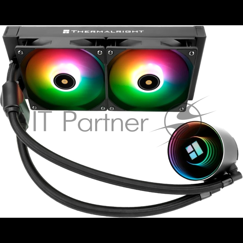 Водяное охлаждение для процессора/ Thermalright Frozen Notte 240 Black Argb V2 (240mm, Black, ARGB/ Fans: 2x120mm, 72.37CFM, 27.7dBA, 2000RPM/ Pump height 54mm, 28dBA, 5300RPM, Rad thickness 27mm/ S: 1200, 1700, 1851, 2011, 2066, 115X, AM2, AM2+, AM3