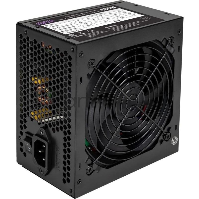 блок питания для ПК 400 Ватт/ PSU HIPER ECO HPN-400 (ATX 2.31, 400W, noPFC, 120mm fan, Black), BOX
