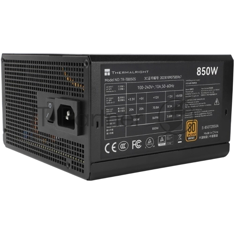 Блок питания 850W/ Thermalright, 850W 80+ Bronze (ATX, 3, PCIe 5.0, Non-modular, 1x24(20+4)pin 550mm, 1xCPU*2 8(4+4)pin 600+150mm, 1xPCIe*2 8(6+2)pin 500+150mm, 1x12VHPWR PCIe 5.0 12+4pin 600mm, 1xSATA*3+MOLEX4pin*1 400+150+150+150mm, 1xSATA*2+MOLEX4