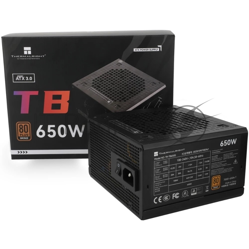 Блок питания 650W/ Thermalright, 650W 80+ Bronze (ATX, 3, Non-modular, 1x24(20+4)pin 550mm, 1xCPU*2 8(4+4)pin 600+150mm, 1xPCIe*2 8(6+2)pin 500+150mm, 1xSATA*3+MOLEX4pin*1 400+150+150+150mm, 1xSATA*2+MOLEX4pin*2 400+150+150+150mm, Active, 120x120mm,