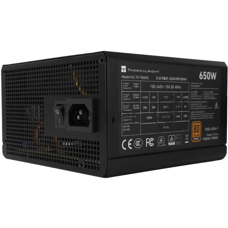 Блок питания 650W/ Thermalright, 650W 80+ Bronze (ATX, 3, Non-modular, 1x24(20+4)pin 550mm, 1xCPU*2 8(4+4)pin 600+150mm, 1xPCIe*2 8(6+2)pin 500+150mm, 1xSATA*3+MOLEX4pin*1 400+150+150+150mm, 1xSATA*2+MOLEX4pin*2 400+150+150+150mm, Active, 120x120mm,