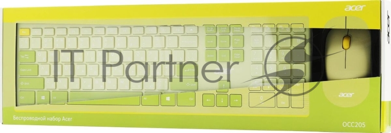 Клавиатура + мышь Acer OCC205 клав:зеленый/желтый мышь:зеленый/желтый USB беспроводная slim (ZL.ACCEE.00E)