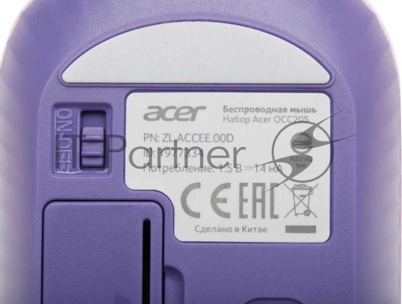 Клавиатура + мышь Acer OCC205 клав:фиолетовый мышь:фиолетовый USB беспроводная slim (ZL.ACCEE.00D)