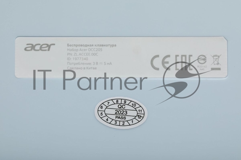 Клавиатура + мышь Acer OCC205 клав:белый/голубой мышь:белый/голубой USB беспроводная slim (ZL.ACCEE.00C)