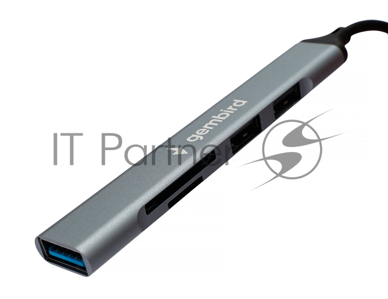 Картридер Type-C/USB-A (3.1) Gembird FD2-MSD-3, 5в1: 2xUSB2.0, USB3.1, SD/TF, кабель 10см, алюминий