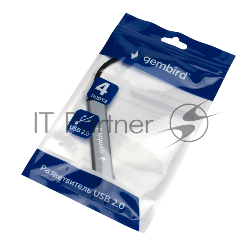 Разветвитель USB2.0 Gembird UHB-C201, 4xUSB2.0, кабель Type-C 10см, алюминий, пакет
