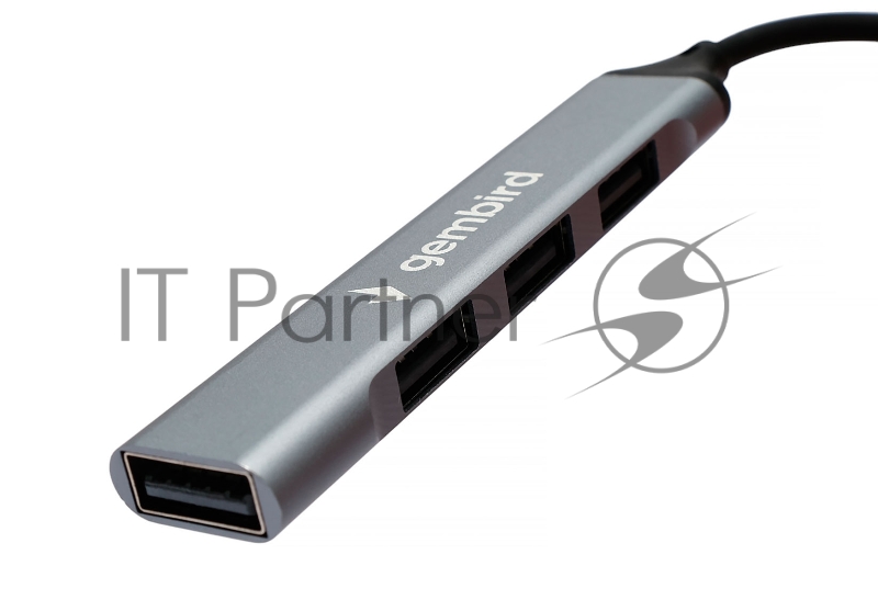 Разветвитель USB2.0 Gembird UHB-C201, 4xUSB2.0, кабель Type-C 10см, алюминий, пакет