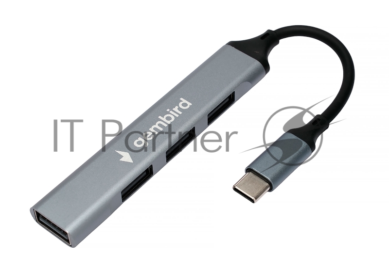 Разветвитель USB2.0 Gembird UHB-C201, 4xUSB2.0, кабель Type-C 10см, алюминий, пакет