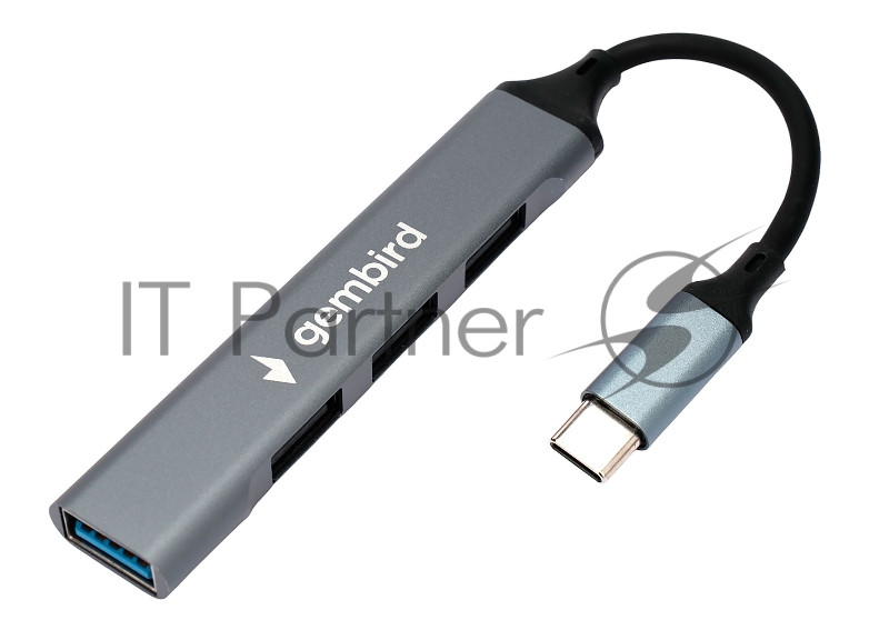 Разветвитель USB3.0/2.0 Gembird UHB-C202, USB3.0, 3xUSB2.0, кабель Type-C 10см, алюминий, пакет
