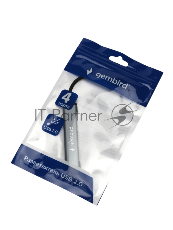 Разветвитель USB2.0 Gembird UHB-C203, 4xUSB2.0, кабель USB 10см, алюминий, пакет