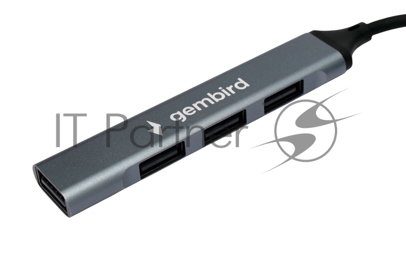 Разветвитель USB2.0 Gembird UHB-C203, 4xUSB2.0, кабель USB 10см, алюминий, пакет