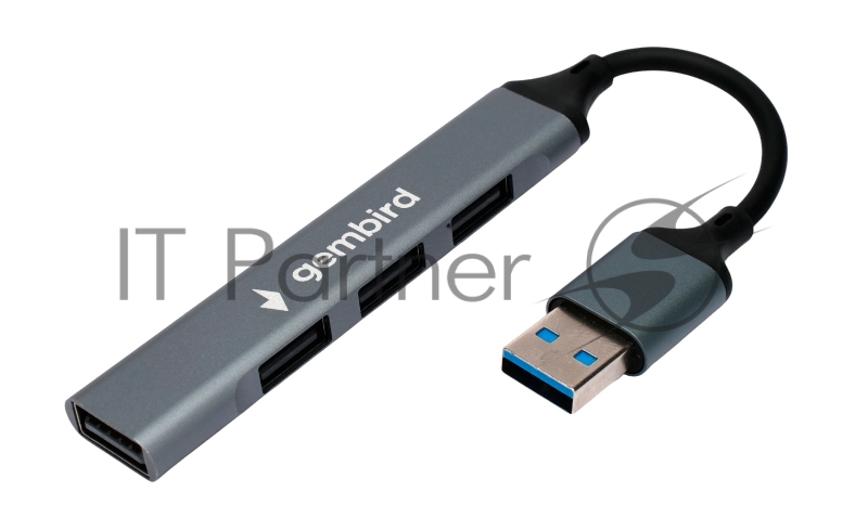 Разветвитель USB2.0 Gembird UHB-C203, 4xUSB2.0, кабель USB 10см, алюминий, пакет