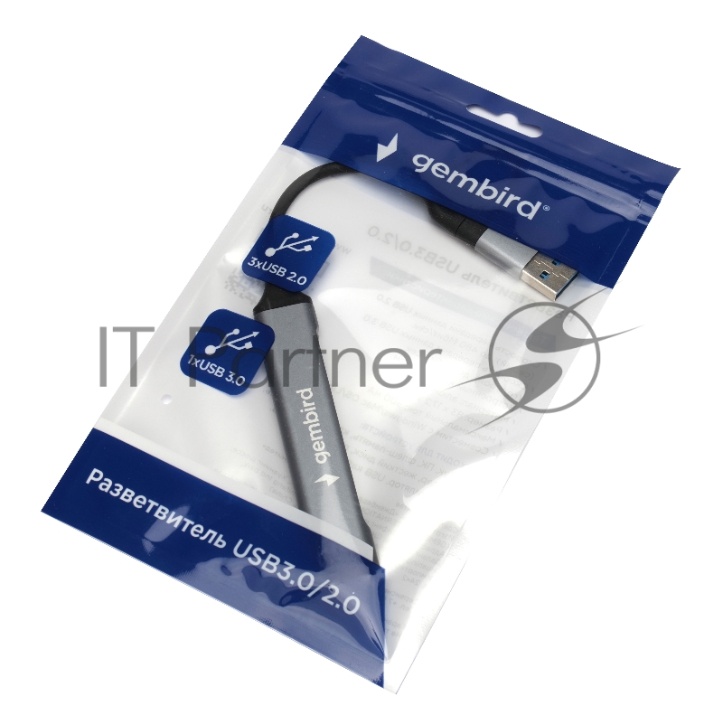 Разветвитель USB3.0/2.0 Gembird UHB-C204, USB3.0, 3xUSB2.0, кабель Type-C+USB 10см, алюминий, пакет