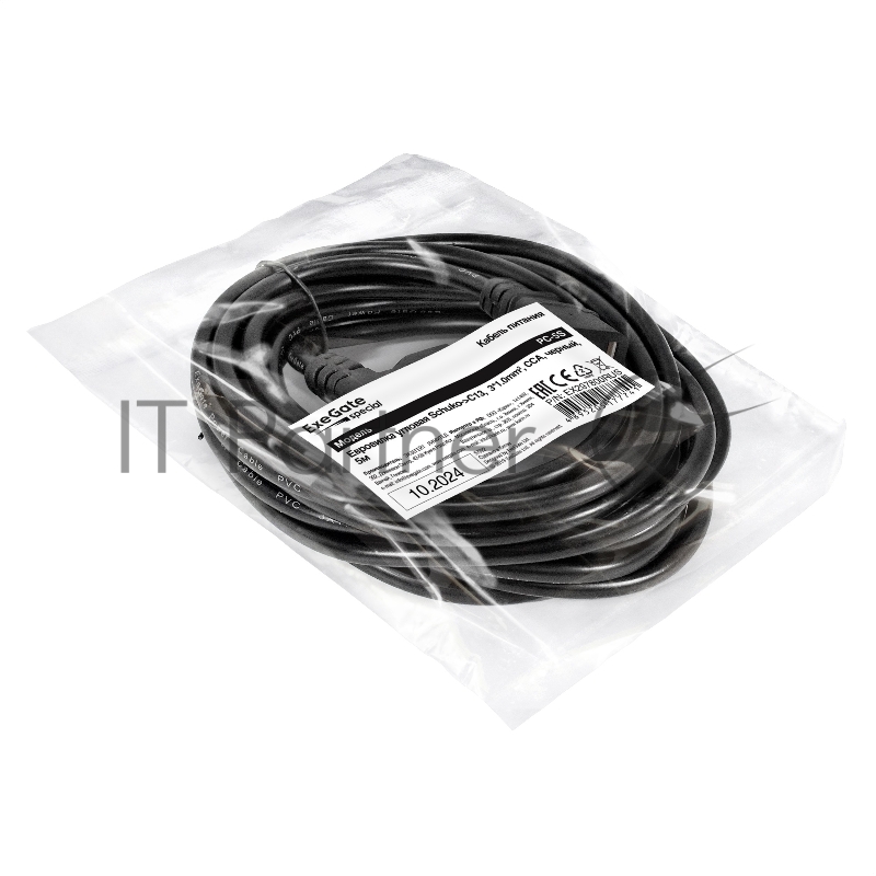 Кабель питания ExeGate Special PC-5S (Евровилка угловая Schuko->C13, 3*1.0mm2, CCA, черный, 5м)