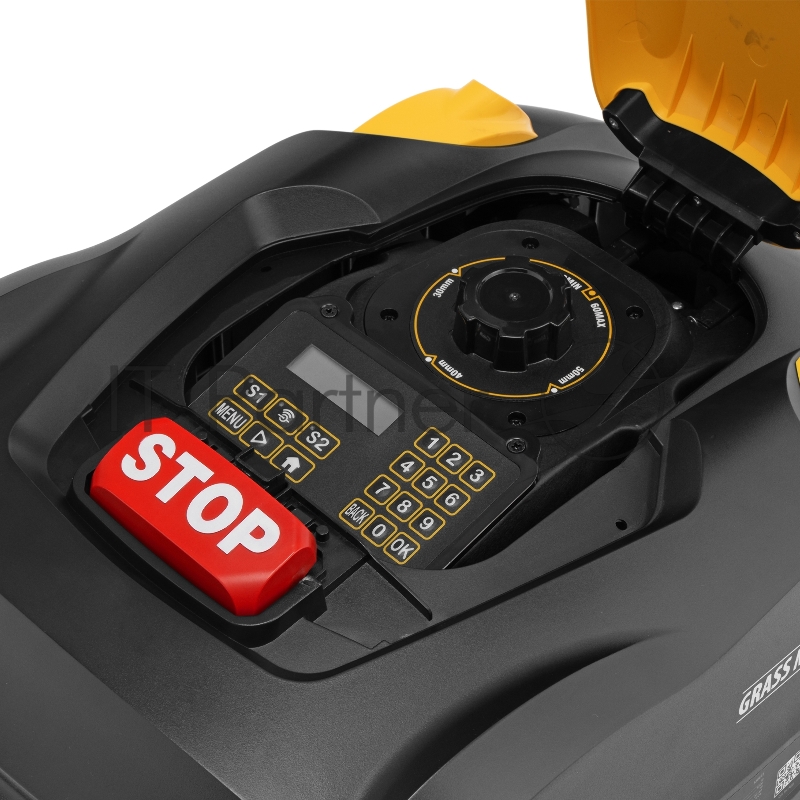 Робот-газонокосилка Grass Master 1000, ультразвуковой датчик, 3 Ач, LCD дисплей, Wi-Fi Denzel